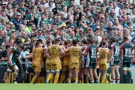 The two sides clash as tempers fray at Welford Road